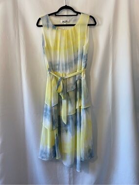 Women's Cottagecore Sleeveless Chiffon Watercolour Tie-Dye Tiered Midi Dress MD